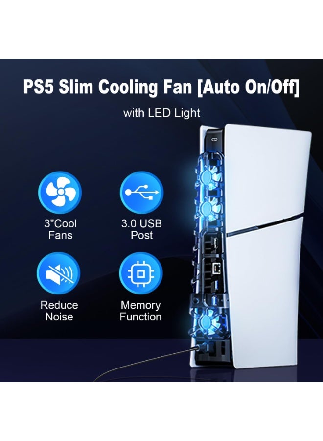 PS5 Accessories Cooling Fan [Auto On/Off] with LED Light, for Slim Editions, Efficient Cooling System, Compatible with Horizontal Stand For Gaming Console - Image 2